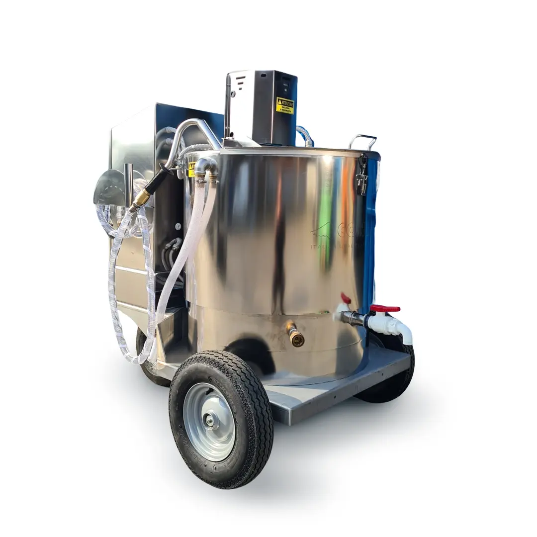 Pastorizzatore 250 litri su ruote Condor Linea Tata in acciaio inox con pistola dosatrice e ruote rinforzate