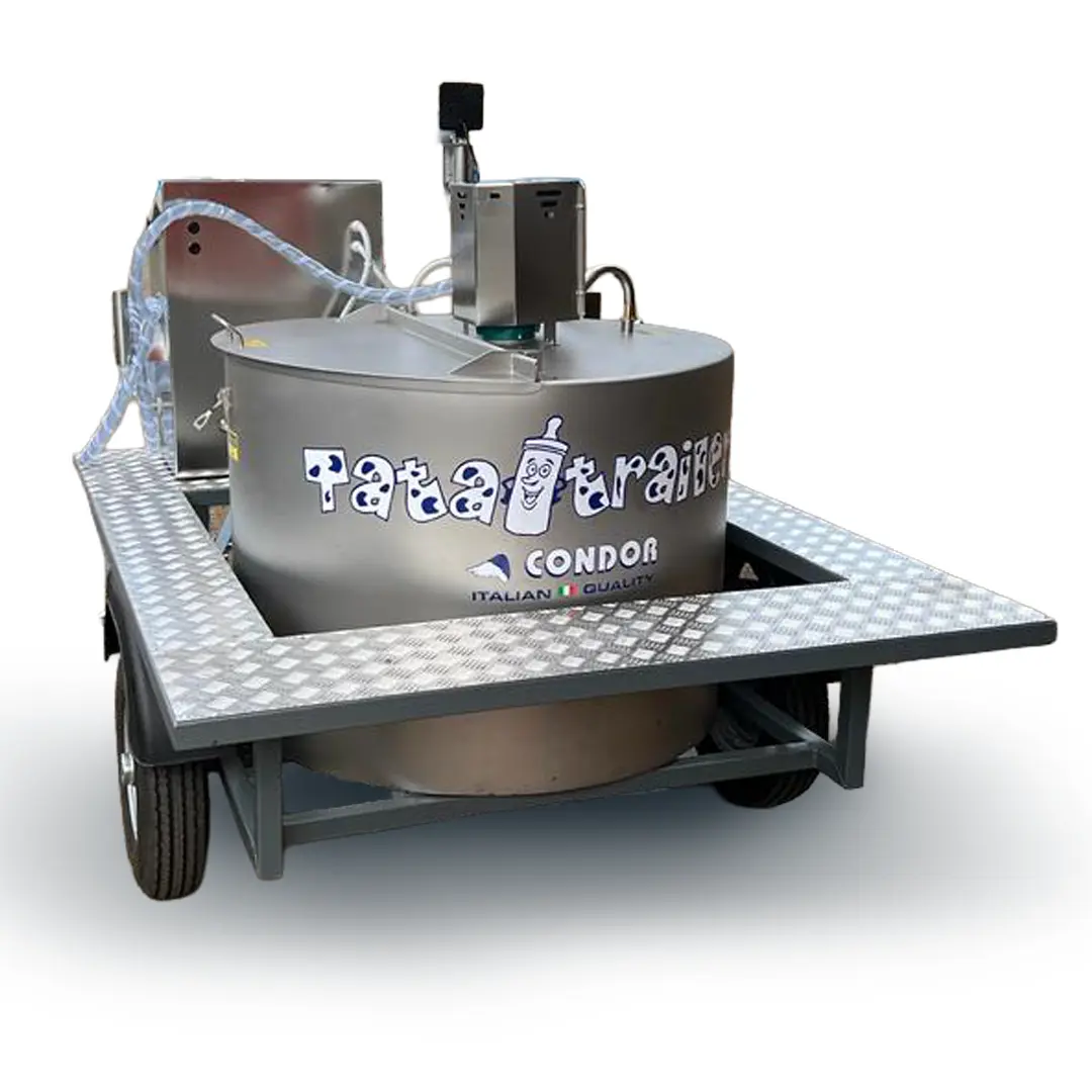 Pastorizzatore latte Condor su rimorchio trainabile con pistola dosatrice e fari LED
