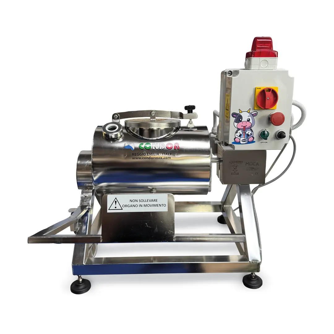 Zangola Condor in acciaio inox AISI 304L per la produzione artigianale di burro, con finitura elettrolucidata e struttura professionale.