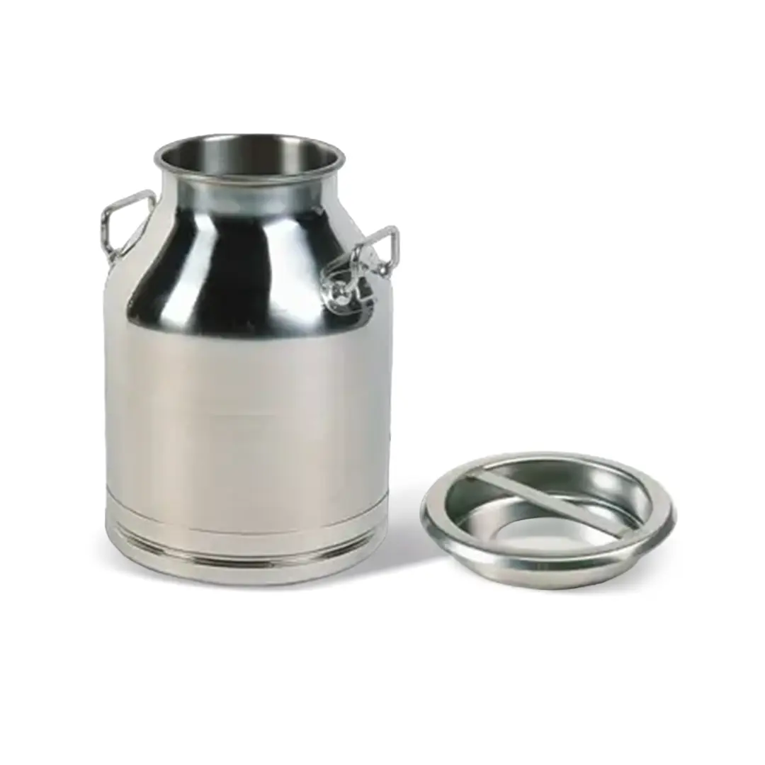 Bidone in acciaio inox Condor con coperchio a tampone conico a pressione per utilizzo alimentare e caseario.